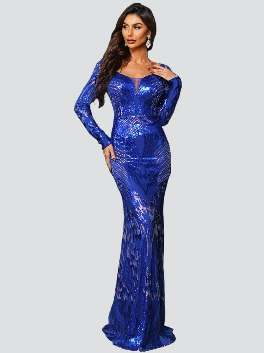 Sequin V-neck Mermaid Formal Dress XH1683