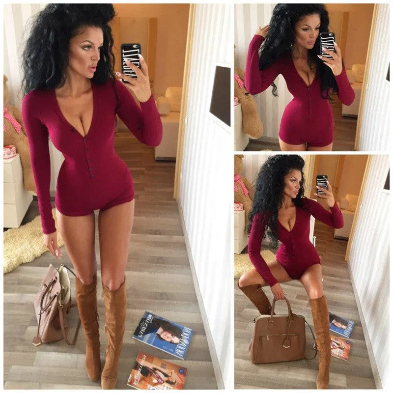 Sexy V Neck Cotton Bodysuit