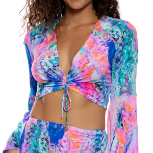 SHE'S ELECTRIC - Bell Sleeve Scrunched Crop Top