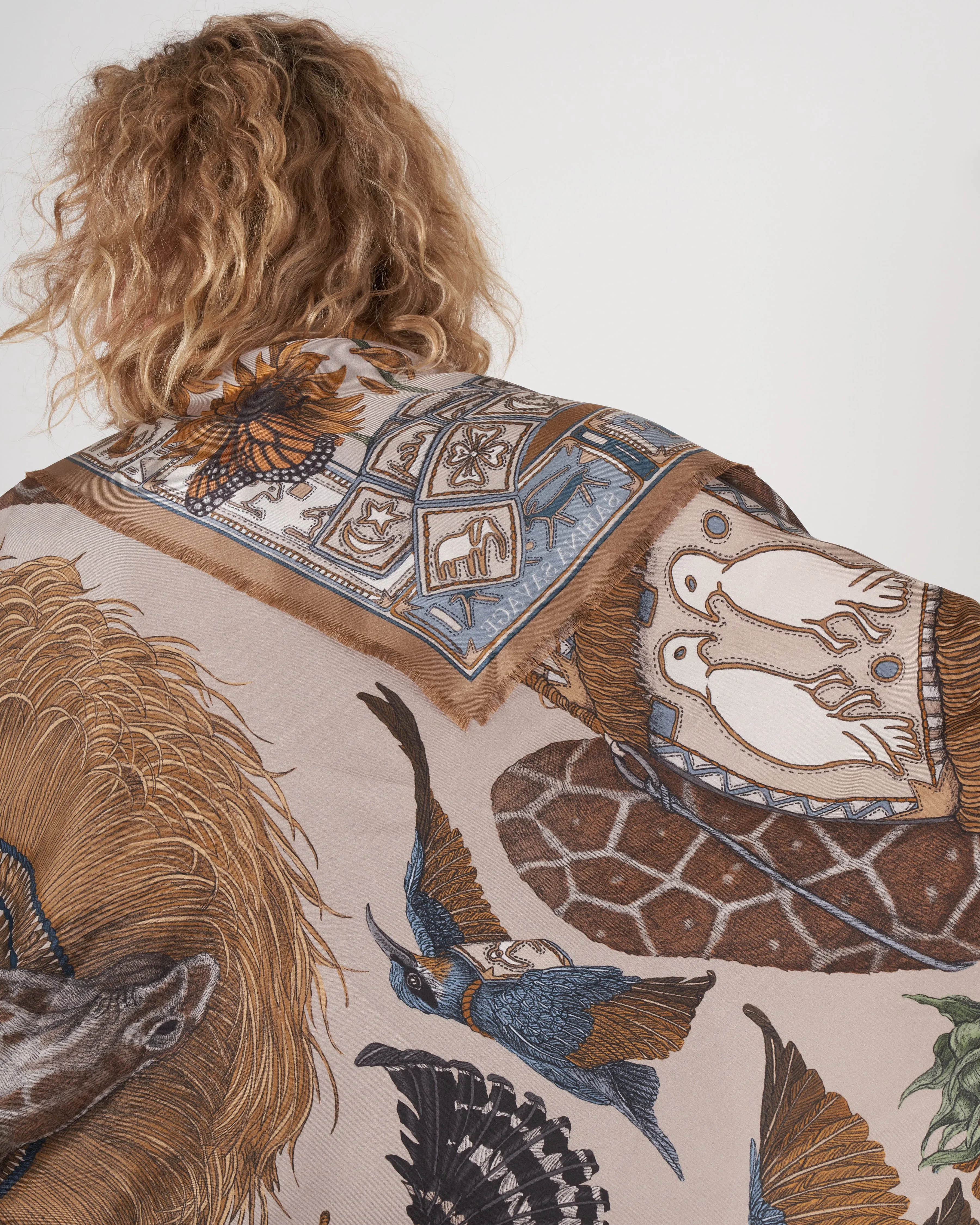 silk scarf 135 x 135 cm - linen/bone