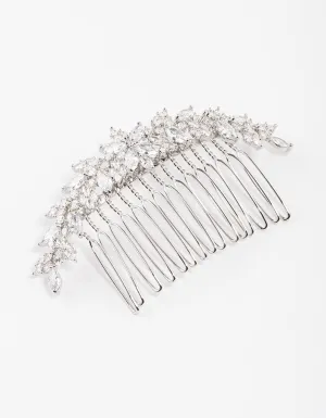 Silver Cubic Zirconia Floral Arch Hair Comb