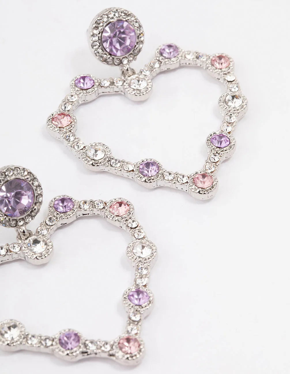 Silver Diamante Heart Drop Earrings
