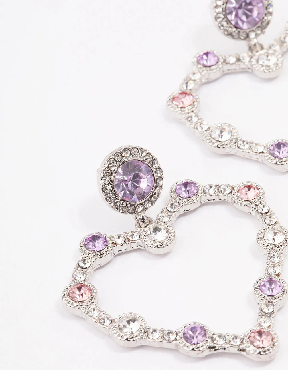 Silver Diamante Heart Drop Earrings