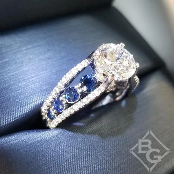 Simon G. Contemporary Cathedral Blue Sapphire & Diamond Engagement Ring