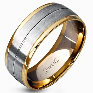 Simon G. Two-Tone Satin & High Polish Finish Wedding Band