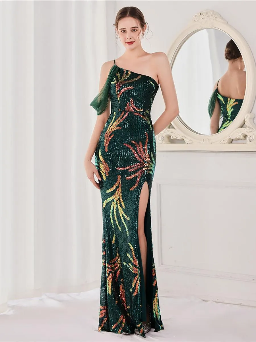 Slit Open Back Sequin Long White Prom Dress M02039