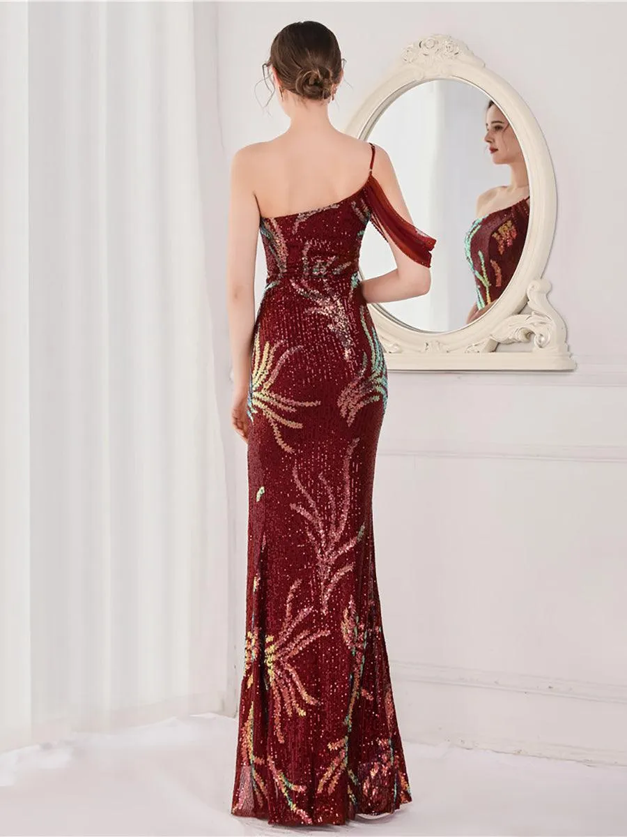 Slit Open Back Sequin Long White Prom Dress M02039