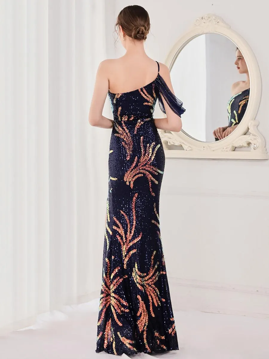 Slit Open Back Sequin Long White Prom Dress M02039