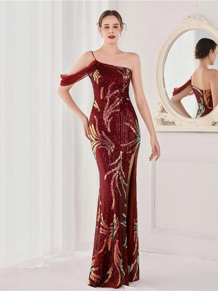 Slit Open Back Sequin Long White Prom Dress M02039