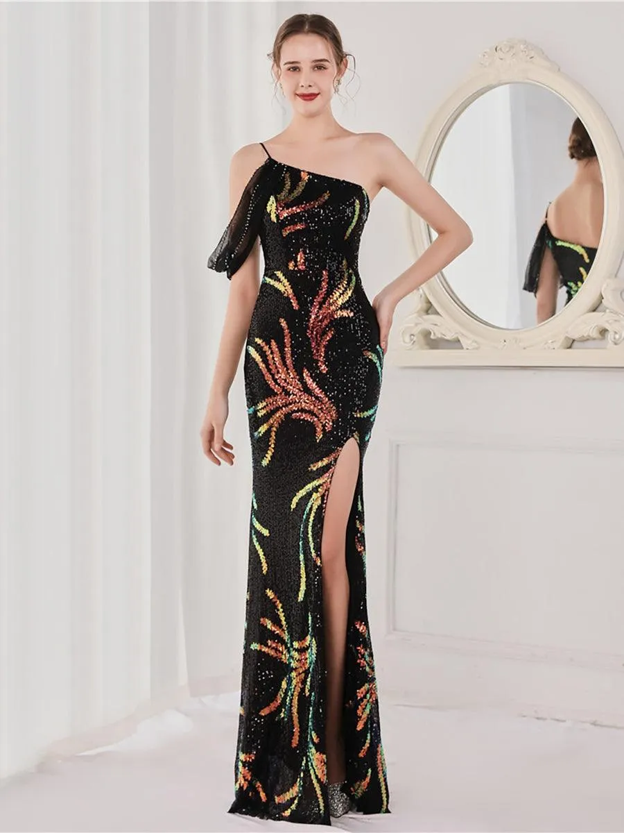 Slit Open Back Sequin Long White Prom Dress M02039