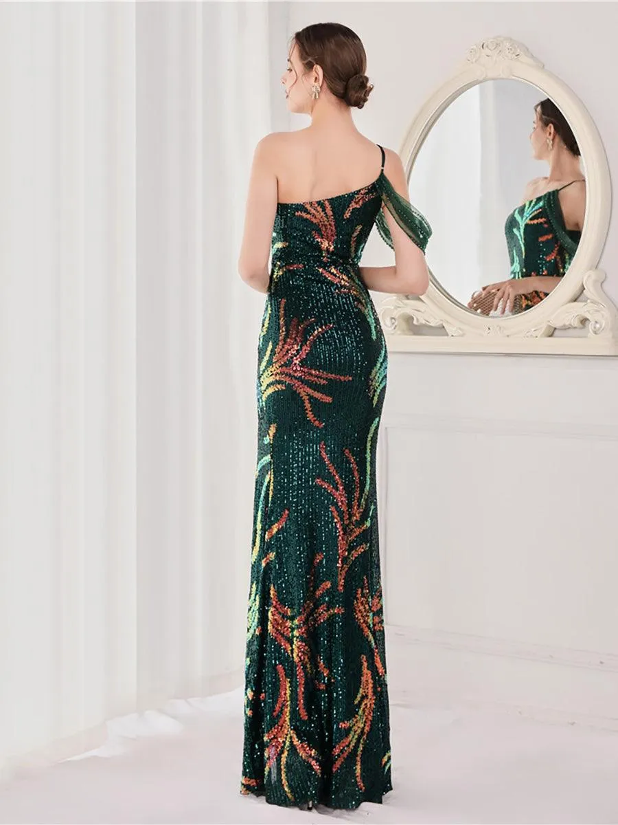 Slit Open Back Sequin Long White Prom Dress M02039
