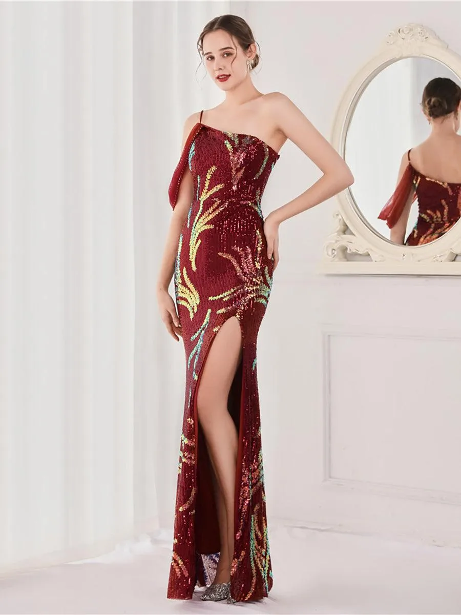 Slit Open Back Sequin Long White Prom Dress M02039