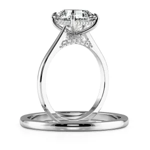 Sqaured Emerald Cut Hidden Halo Cathedral Engagement Ring Bridal Set  - 621
