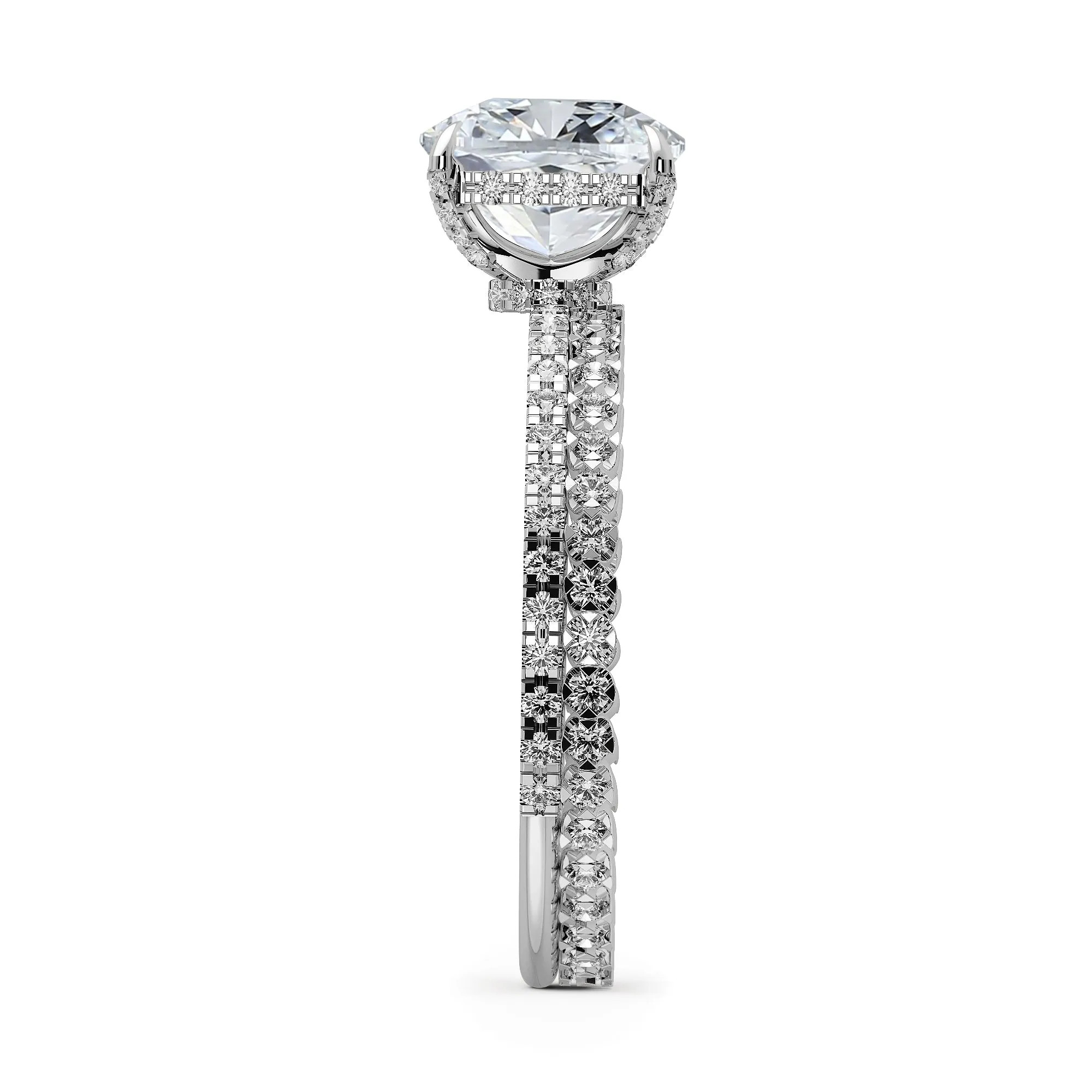 Square Radiant Cut Hidden Halo Eternity Band Engagement Ring Bridal Ring Set - 645