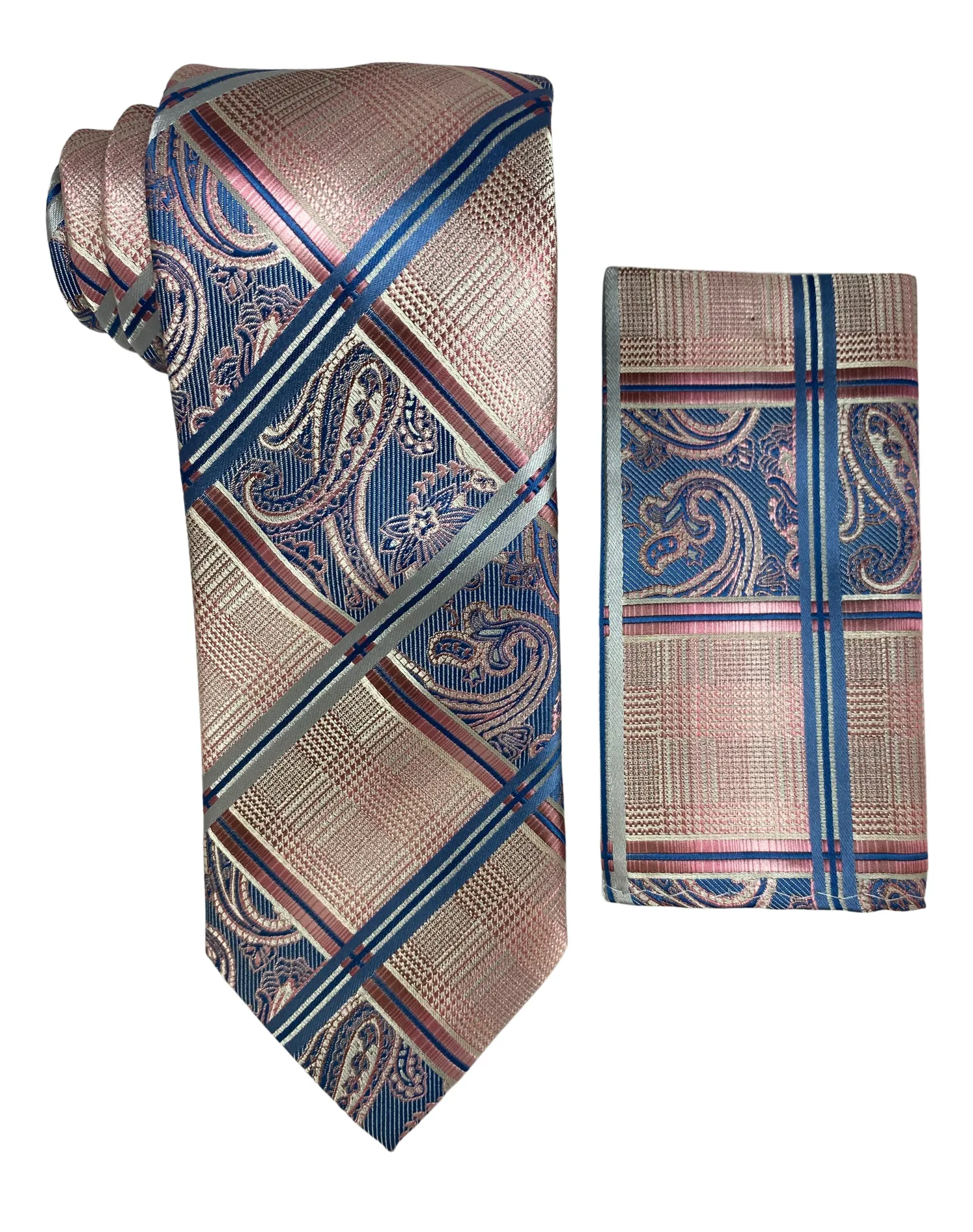 Stacy Adams Geo Paisley Tie and Handkerchief - Rose & Blue