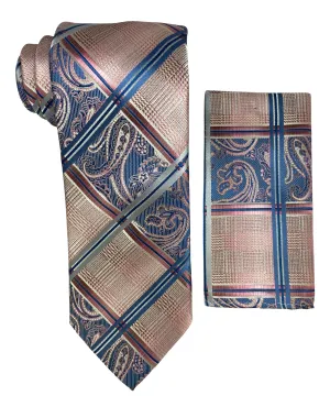 Stacy Adams Geo Paisley Tie and Handkerchief - Rose & Blue