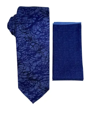 Stacy Adams Geo Swirl Tie and Handkerchief - Navy Blue