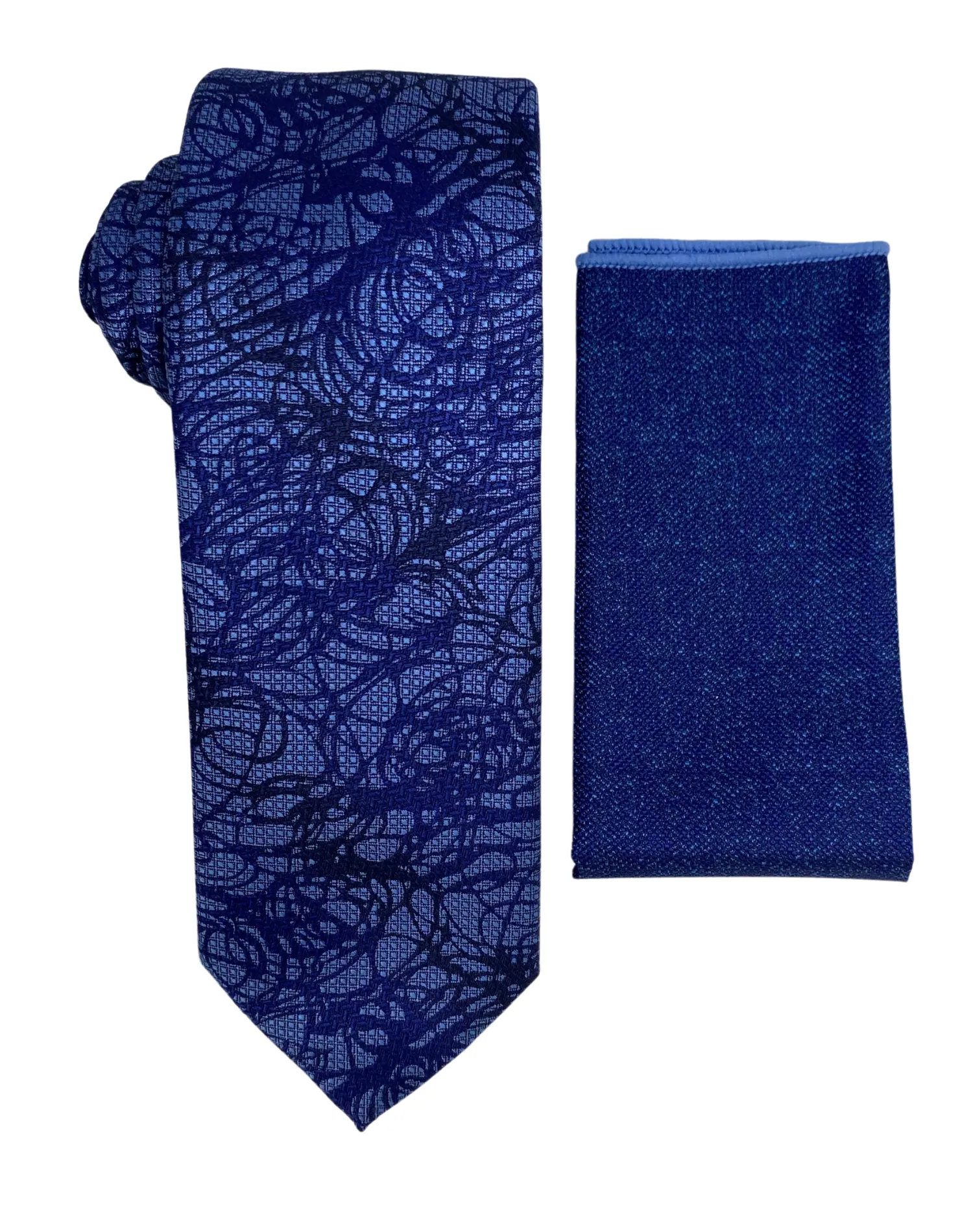 Stacy Adams Geo Swirl Tie and Handkerchief - Navy Blue