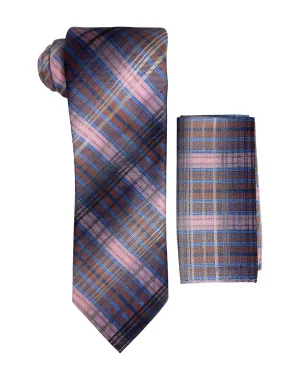 Stacy Adams Geo Tie and Handkerchief - Brown/Pink