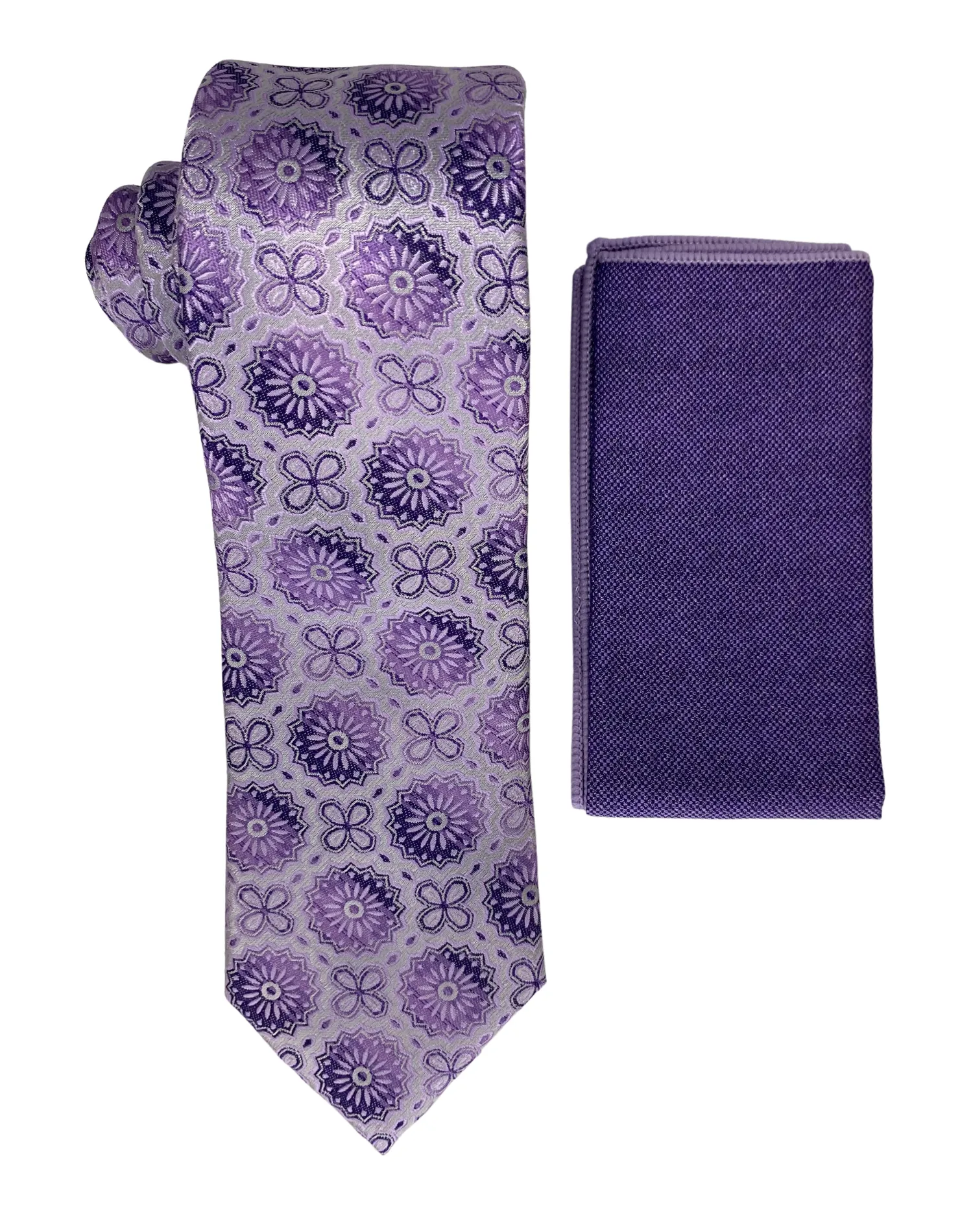 Stacy Adams Geometric Tie and Handkerchief - Lavender