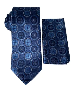Stacy Adams Medallion Tie and Handkerchief - Blue