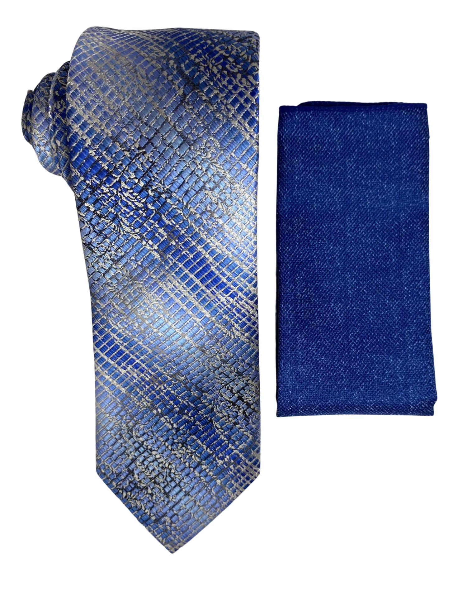 Stacy Adams Patterned Tie and Handkerchief - Blue