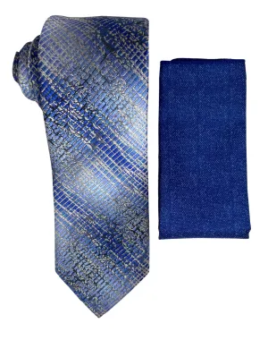 Stacy Adams Patterned Tie and Handkerchief - Blue