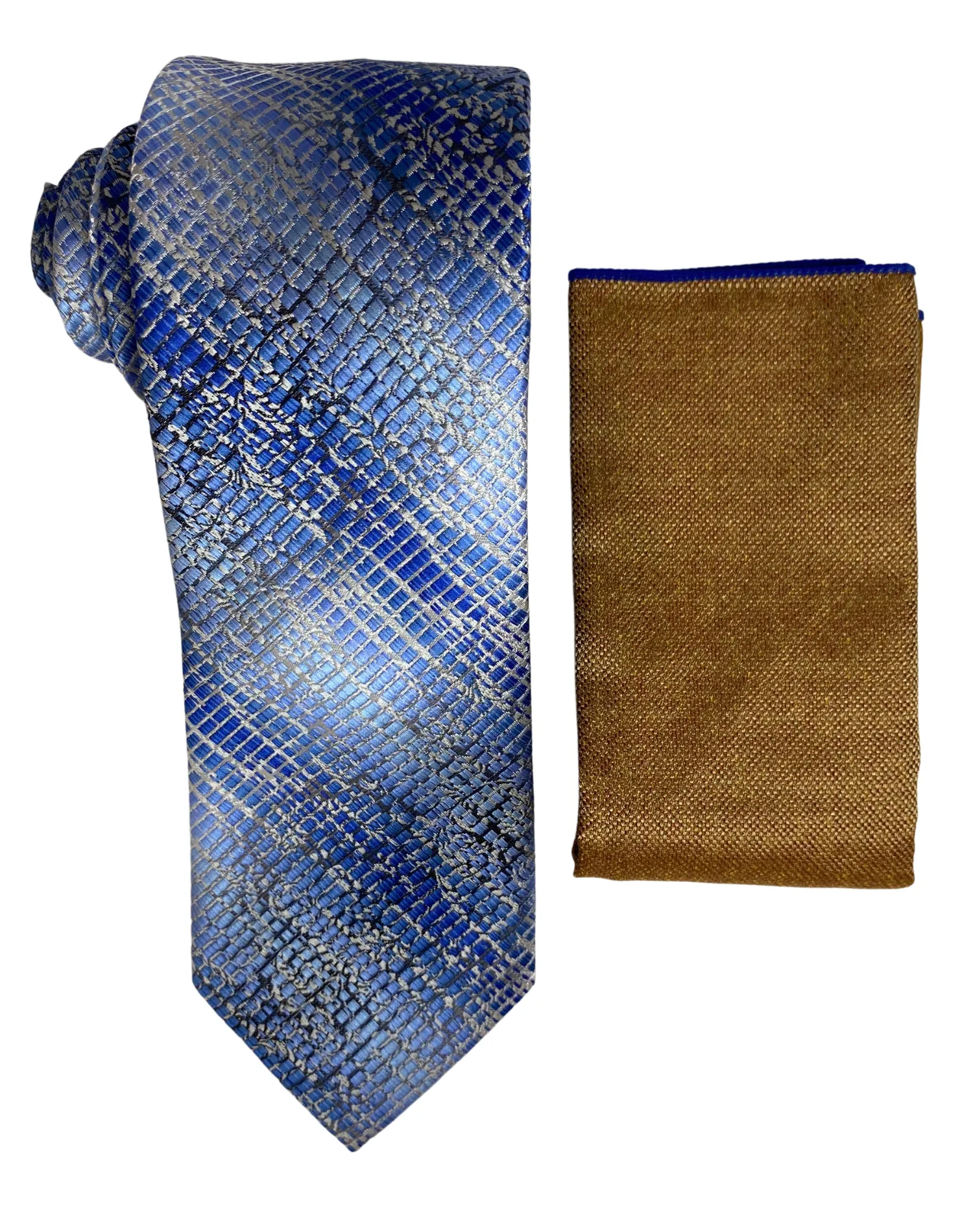 Stacy Adams Patterned Tie and Handkerchief - Blue