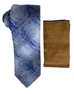 Stacy Adams Patterned Tie and Handkerchief - Blue