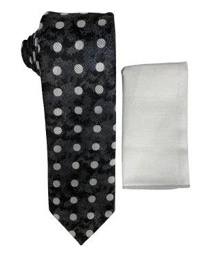 Stacy Adams Polka Dot Tie and Handkerchief - Black/Gray