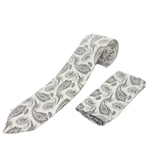 Stacy Adams Tie and Handkerchief - White and Black Paisley T25