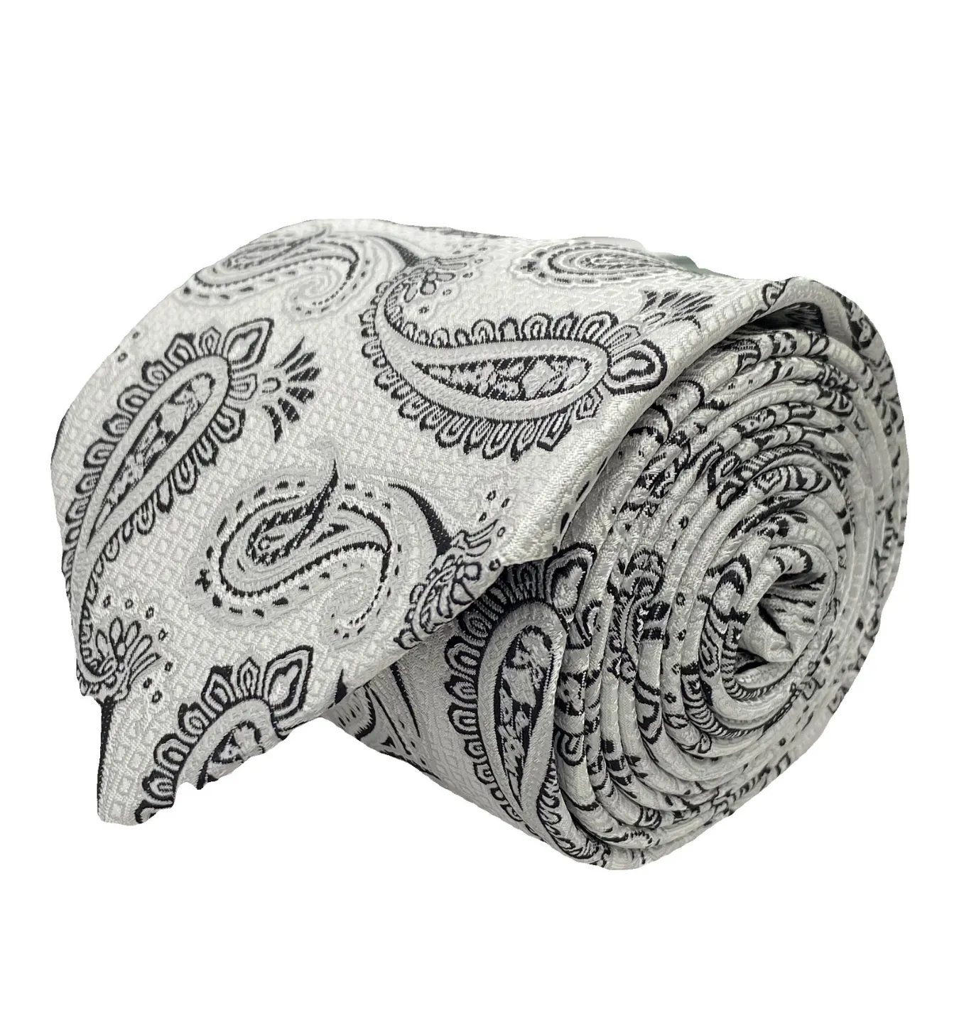 Stacy Adams Tie and Handkerchief - White and Black Paisley T25