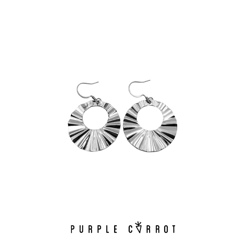 Striped Circle Earrings Silver