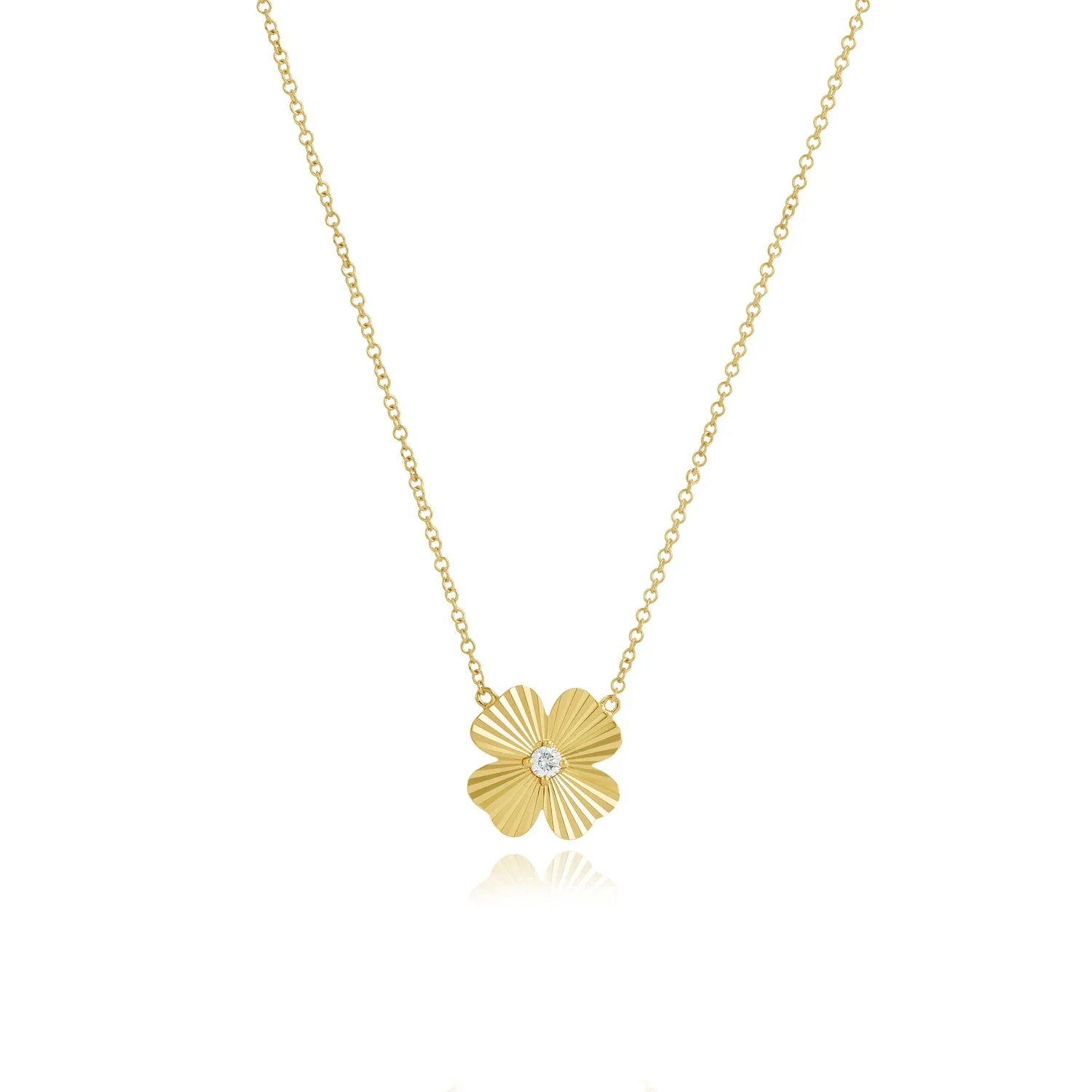 Striped Clover Center Diamond Necklace
