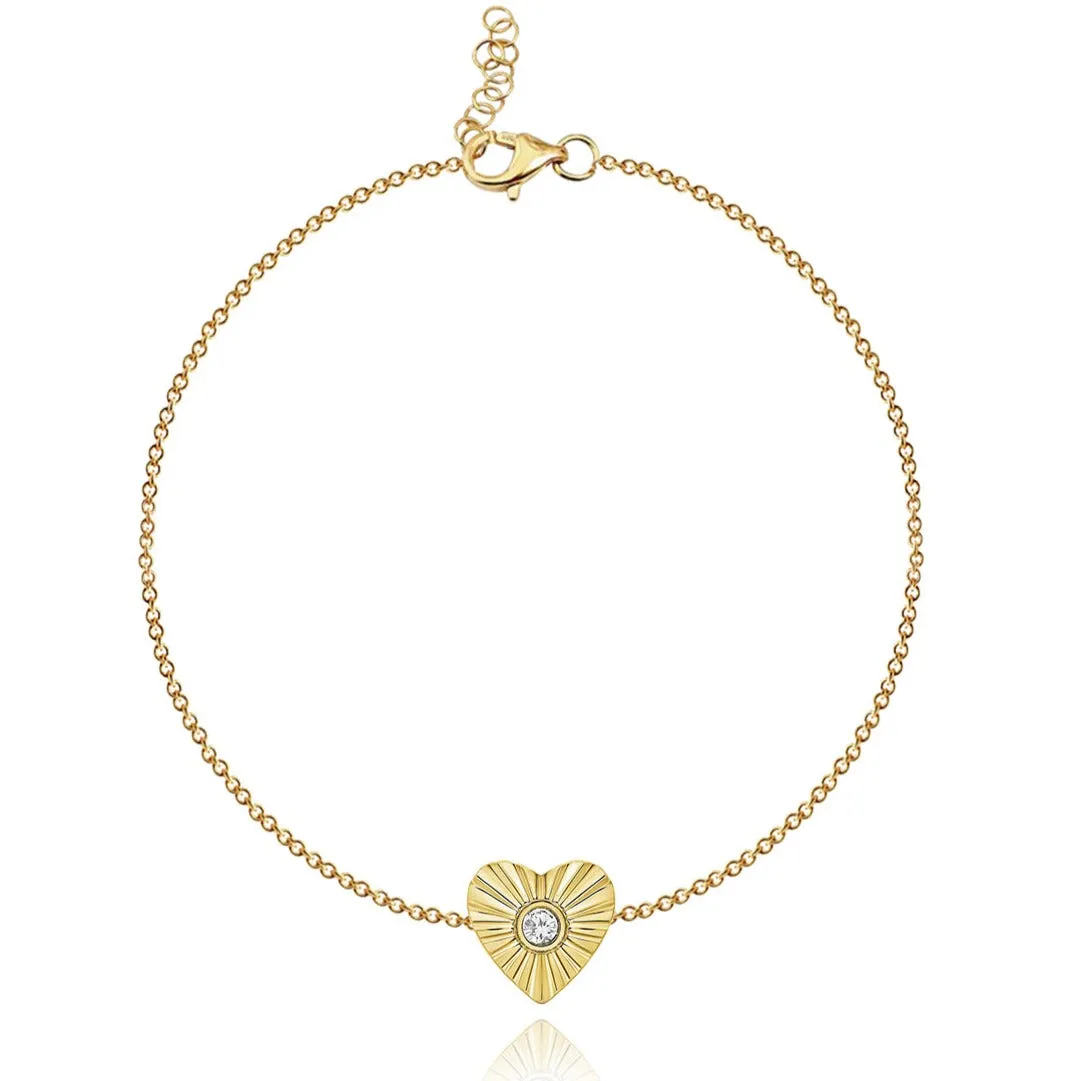 Striped Heart Center Diamond Bracelet