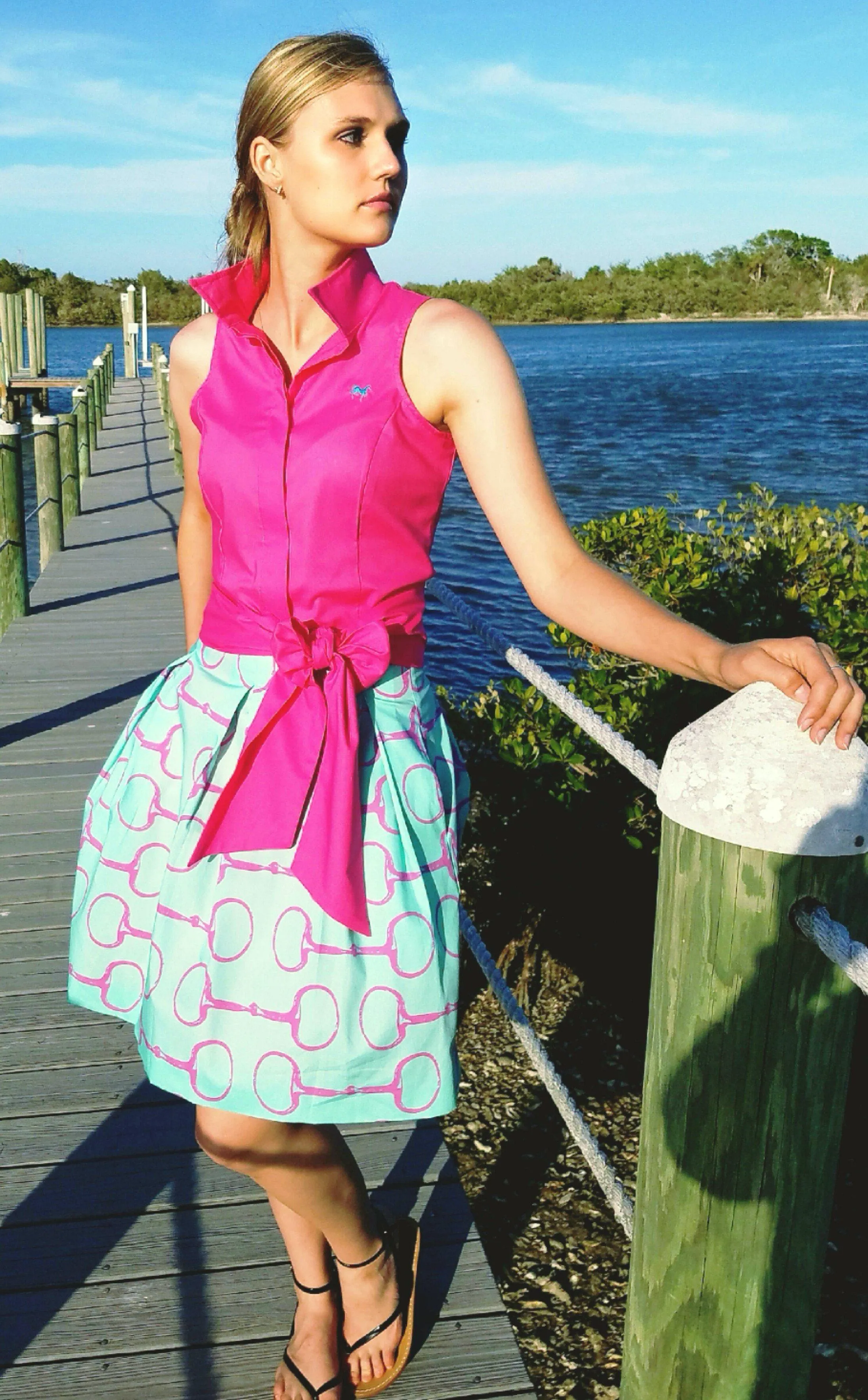 SUMMER RIDE SHIRT WITH SASH IN FUCHSIA