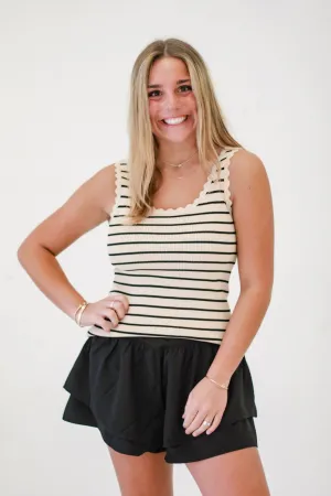 Sunny Days Fringe Sweater Tank in Tan/Black