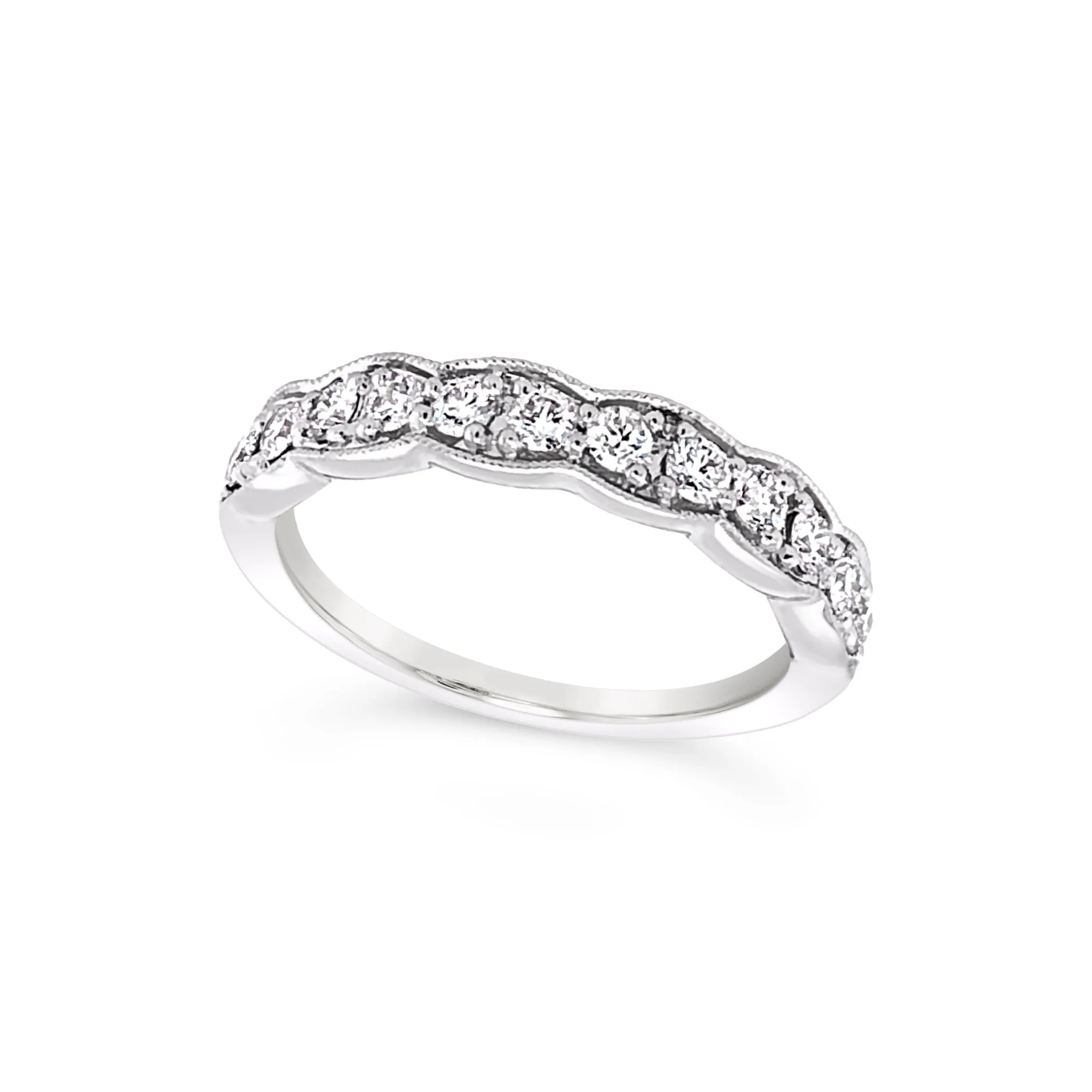 Tapered Milgrain Edge Diamond Wedding Band - .53 carat t.w.