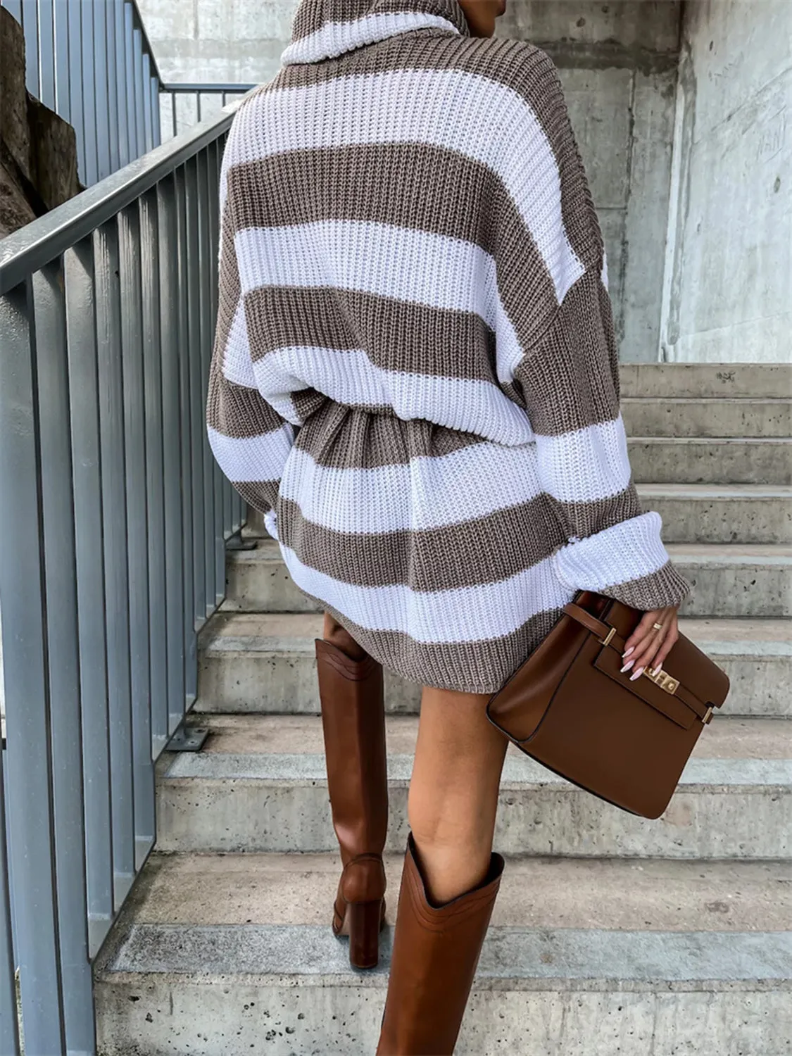 Taya Striped Turtleneck Sweater Dress