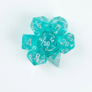 Teal & Silver Leaf Wedding Dice – 7 Piece Set
