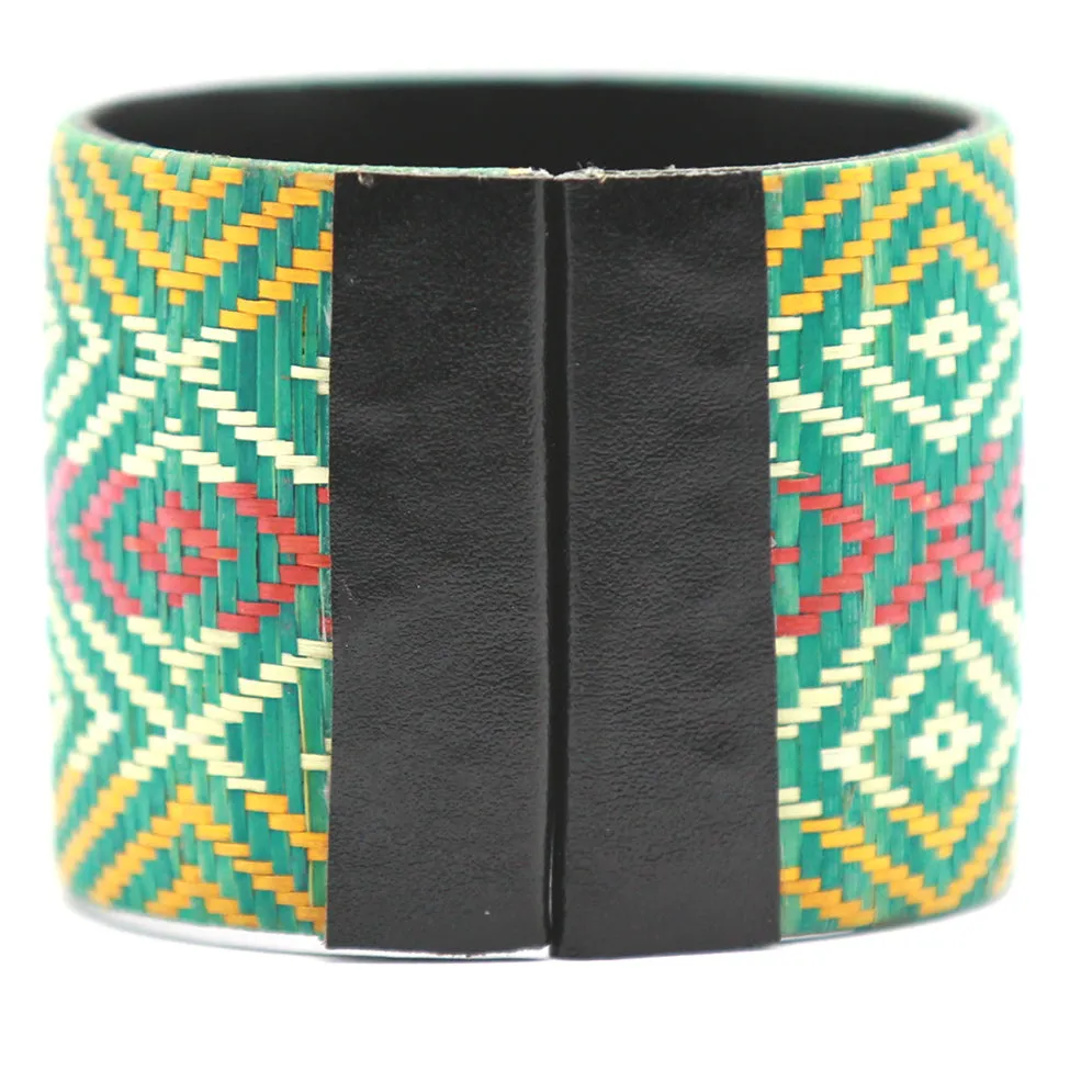 Terra: Green Patterned Sugar Cane Leaf Bracelet