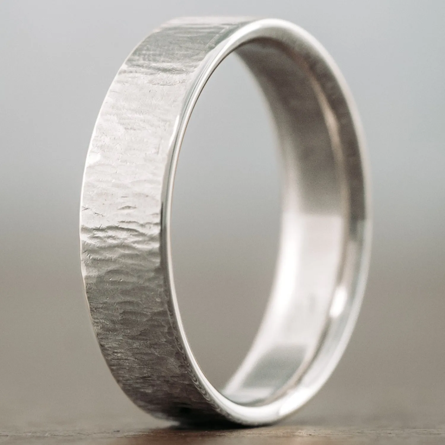 The Alder | Men's Tree Bark Textured White Gold Wedding Band