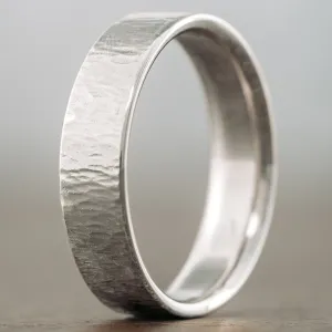 The Alder | Men's Tree Bark Textured White Gold Wedding Band