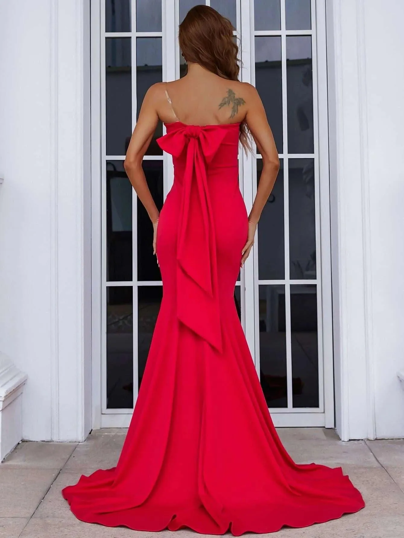 Tie Back Tube Fishtail Pink Maxi Knit Hem Dress M01766