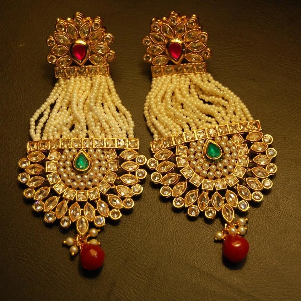 Traditional Long Earings With Pearl Strings #J4144