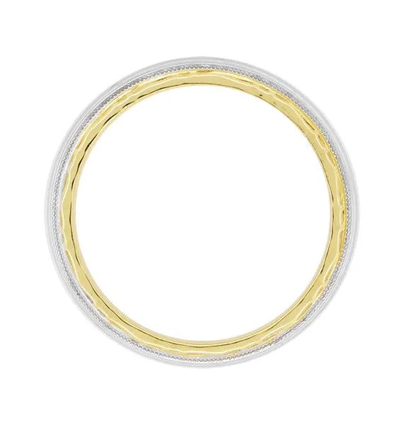 Two Tone 1930's Vintage Art Deco Wedding Band Ring with Scalloped Edges in Solid 14K Gold | Size 9