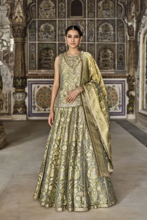 Vajasi Handwoven Benarasi Silk Lehenga Set - Aqua