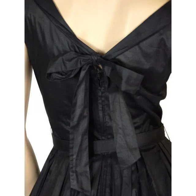 Vintage MCM Party Dress Black Polished Cotton White Soutache NATLYNN 1950’S