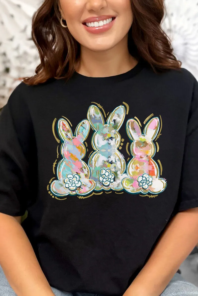 Watercolor Bunny Trio Combed Cotton T-Shirt
