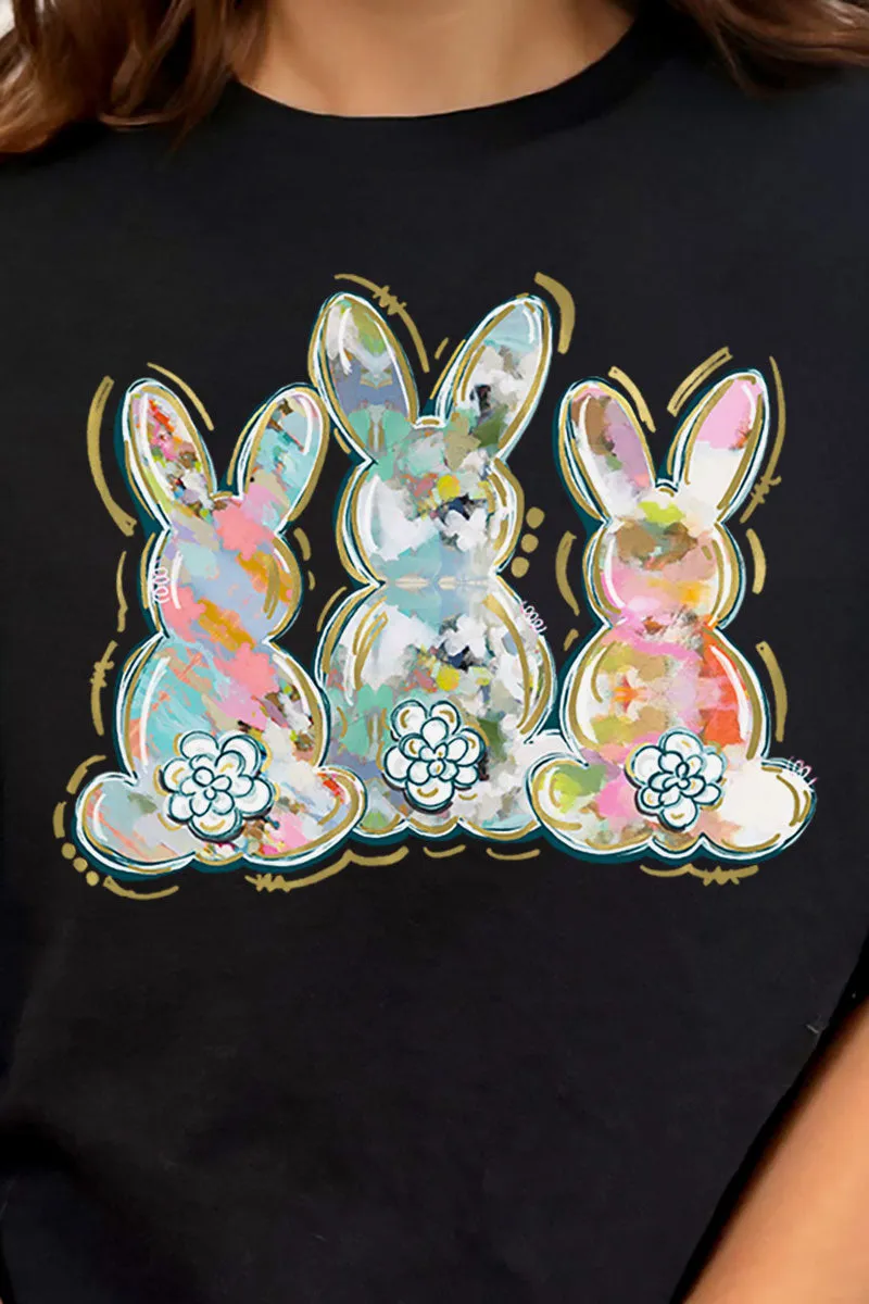 Watercolor Bunny Trio Combed Cotton T-Shirt